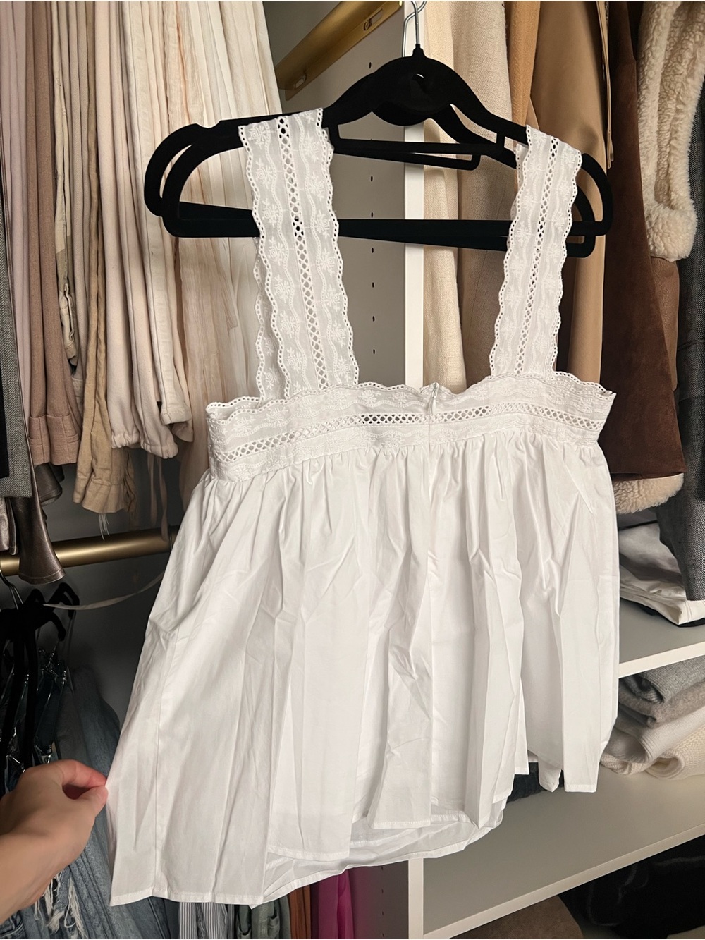 DISSH White Lace-Trim Square Neck Cotton Chemise Top - Picture 3 of 6
